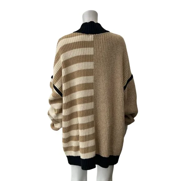 $295 Staud Tan Stripe Mock Neck Zip Hampton Sweater size L - Picture 5 of 7